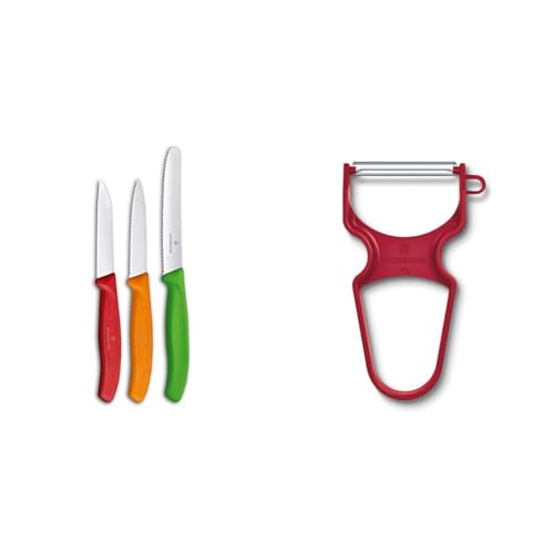Victorinox Swiss Classic Gemüsemesser-Set, 3-teilig & RAPID Sparschäler, Gerader Schliff, Extra Scharf, Pendelklinge, Robuster Kunststoffgriff, für Links- und Rechtshänder von Victorinox