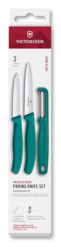 Victorinox Swiss Classic Gemüsemesser Set mit Sparschäler, Schälmesser und Tomatenmesser, 3-teilig, Extra Scharfe Klinge, Grün von Victorinox