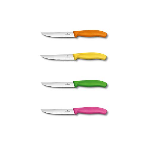 Victorinox - Swiss Classic Gourmet Steakmesser mit Wellenschliff 12 cm Gelber, Orange, Rosa, Grüner - Sonderangebot von 4 Stück von Victorinox