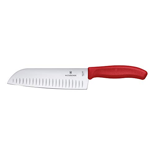 Victorinox, Swiss Classic, Profi Santokumesser, Extra Scharfe Klinge, Kullenschliff, 17 cm, Robuster Kunststoffgriff, Rostfreier Stahl, Rot von Victorinox