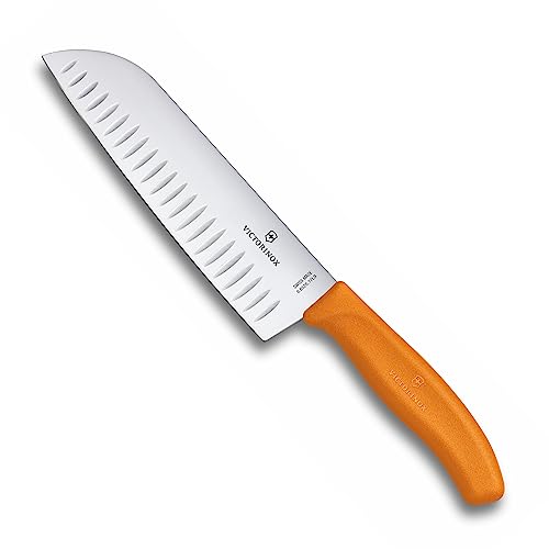 Victorinox, Swiss Classic, Profi Santokumesser, Extra Scharfe Klinge, Kullenschliff, 17 cm, Robuster Kunststoffgriff, Rostfreier Stahl, orange von Victorinox