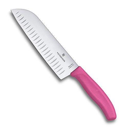 Victorinox, Swiss Classic, Profi Santokumesser, Extra Scharfe Klinge, Kullenschliff, 17 cm, Robuster Kunststoffgriff, Rostfreier Stahl, pink von Victorinox