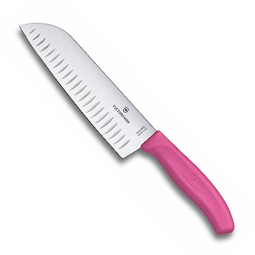 Victorinox, Swiss Classic, Profi Santokumesser, Extra Scharfe Klinge, Kullenschliff, 17 cm, Robuster Kunststoffgriff, Rostfreier Stahl, pink von Victorinox