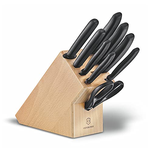 Victorinox Swiss Classic Messerblock aus Holz, 9-tlg bestückt mit 8 Messern und 1 Mehrzweckschere, helles Buchenholz, Aufbewahrung von Victorinox