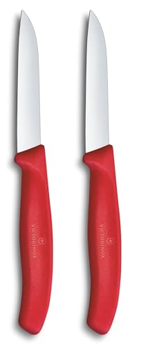 Victorinox Swiss Classic Schälmesser-Set für Obst und Gemüse, 2-teilig, Gerader Schnitt, Extra Scharf, Rot von Victorinox