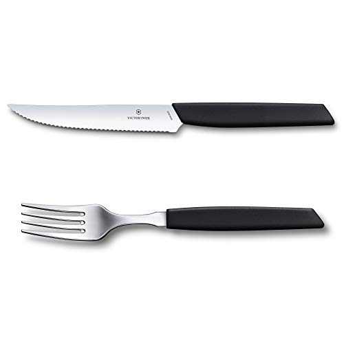 Victorinox Swiss Modern Besteck-Set für 6 Personen, 12-teilig, inkl. scharfe Steakmesser mit Wellenschliff, Kunststoffgriffe, Schwarz von Victorinox