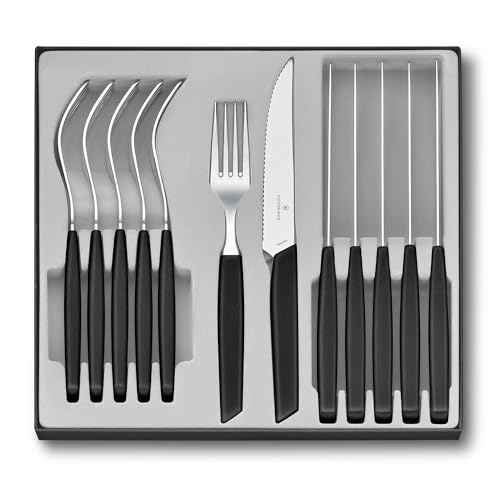 Victorinox Swiss Modern Besteck-Set für 6 Personen, 12-teilig, inkl. scharfe Steakmesser mit Wellenschliff, Kunststoffgriffe, Schwarz von Victorinox
