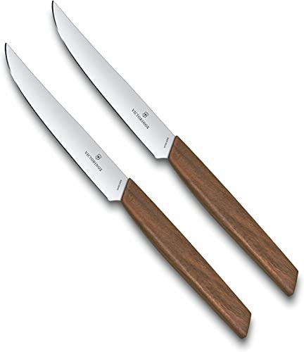 Victorinox, Swiss Modern, Profi Steakmesser-Set, 2-teilig, Extra Scharfe Klinge, gerader Schliff, 12 cm, Edler Holzgriff, Rostfreier Stahl, braun von Victorinox