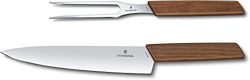 Victorinox, Swiss Modern, Profi Tranchier-Set, 2-teilig, Extra Scharf, Rostfreier Stahl, Edler Holzgriff, braun von Victorinox