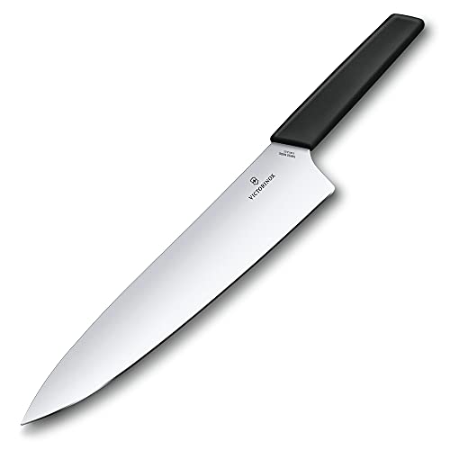 Victorinox Swiss Modern Tranchiermesser für Fleisch, Gerader Schliff, 25 cm lange Klinge aus Edelstahl, Ergonomischer Kunststoffgriff, Schwarz von Victorinox