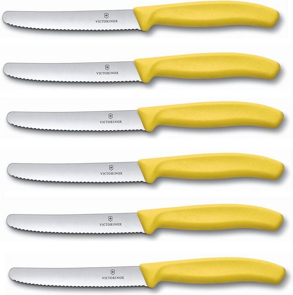 Victorinox Tafelmesser 6 Stück Tafelmesser,Tomatenmesser Swiss Classic mit Wellenschliff,Gelb von Victorinox