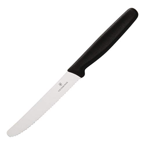 Victorinox, 5.0833, Standard, Tomaten- und Tafelmesser, Extra scharfe Klinge, mit Wellenschliff, robuster Kunststoff-Griff, Schwarz, Made in Switzerland, Spülmaschinengeeignet von Victorinox