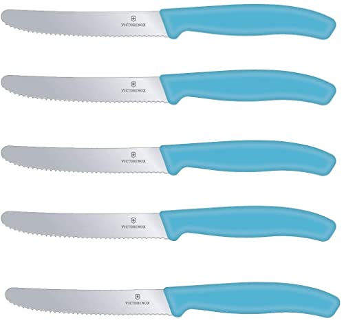 Victorinox Tomatenmesser Brötchenmesser Tafelmesser Set 5-teilig Swiss Classic (Karibikblau) von Victorinox