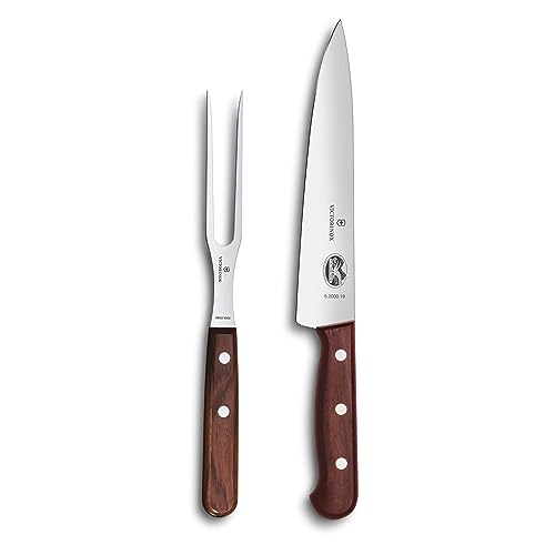 Victorinox, Wood, Profi Tranchier-Set, 2-teilig, Tranchiermesser und Gabel, Rostfreier Stahl, Edler Holzgriff, braun von Victorinox