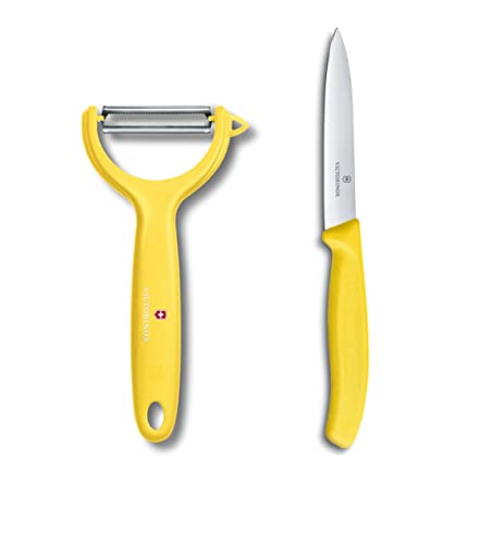 Victorinox Universalschäler CUT Pack für Obst und Gemüse - Extra scharf - Zackenschliffklinge/Zweischneidig - Ergonomischer Griff - Gelb von Victorinox