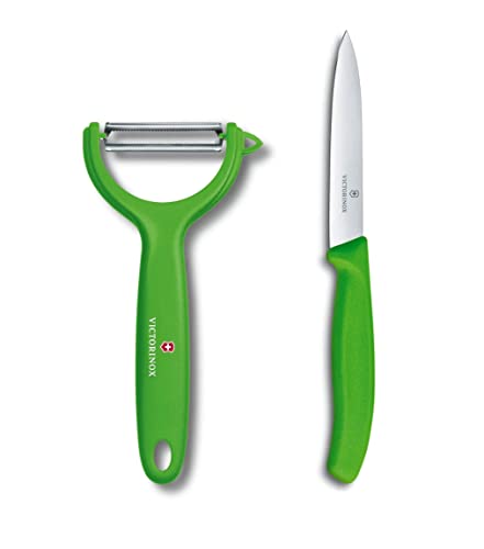 Victorinox Universalschäler CUT Pack für Obst und Gemüse - Extra scharf - Zackenschliffklinge/Zweischneidig - Ergonomischer Griff - Grün von Victorinox