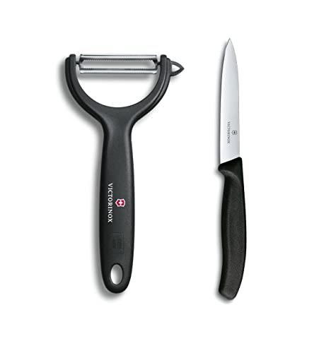 Victorinox Universalschäler CUT Pack für Obst und Gemüse - Extra scharf - Zackenschliffklinge/Zweischneidig - Ergonomischer Griff - Schwarz von Victorinox