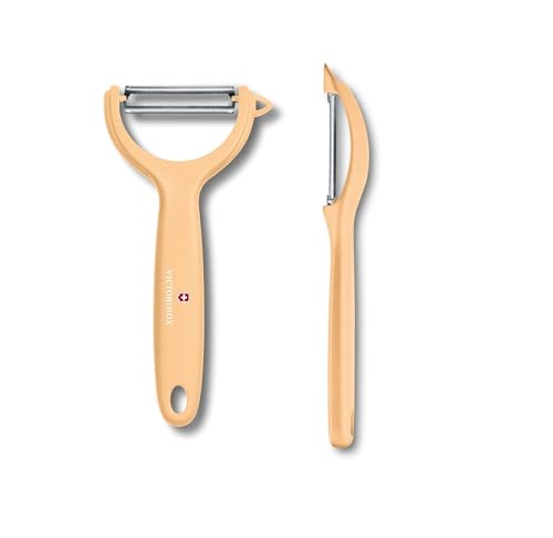 Victorinox Universalschäler Duo Pack für Obst und Gemüse - extra scharf - Wellenschliff/Doppelschliff - ergonomischer Griff - Limited Edition hellorange von Victorinox