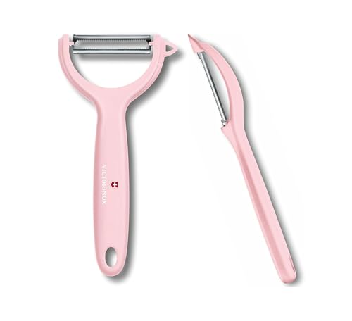 Victorinox Universalschäler Duo Pack für Obst und Gemüse - Extra scharf - Wellenschliff/Doppelschnitt - Ergonomischer Griff - Limited Edition Pink von Victorinox