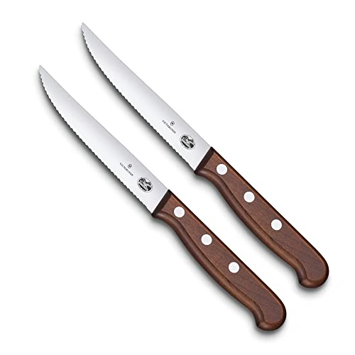 Victorinox Wood Steakmesser-Set, 2-tlg, Extra Scharfe Messer mit Wellenschliff, Ahornholzgriff von Victorinox
