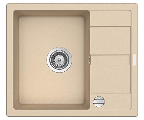Victory S580 Granitspüle 58x50cm Küchenspüle Einbau Spülbecken ab 45/50er Schrank inkl. Drehexcenter Made in Germany (creme) von Victory