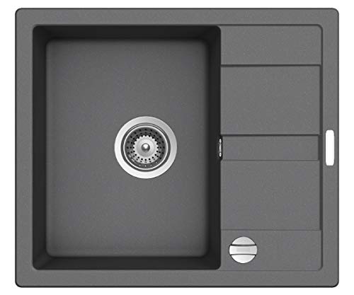 Victory S580 Granitspüle 58x50cm Küchenspüle Einbau Spülbecken ab 45/50er Schrank inkl. Drehexcenter Made in Germany (lightgray) von Victory