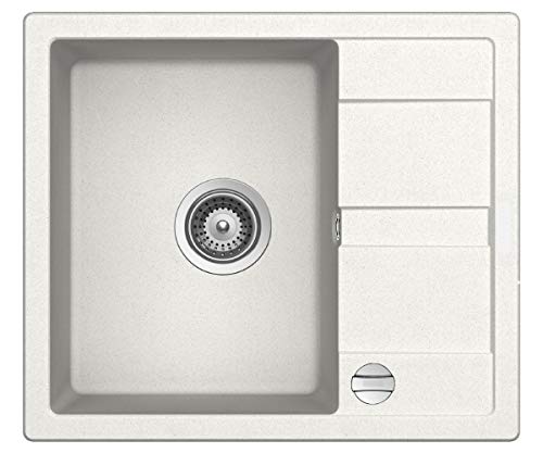 Victory S580 Granitspüle 58x50cm Küchenspüle Einbau Spülbecken ab 45/50er Schrank inkl. Drehexcenter Made in Germany (snow) von Victory