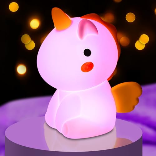 Nachtlicht Kinder Unicorn Stilllicht Baby Berühren Nachttischlampe Dimmbar Licht mit 7-Farben-Licht,Touch&Switch-Steuerung, Nachtlampe USB Aufladbare, Anti-Glare Einhorn Nachtlicht für Kinderzimmer von Vicukten