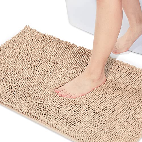 Vicyak Chenille Badematten 51x 81cm rutschfeste Badematte weiche langlebige Dicke Badematten für Badezimmer Mikrofaser trocknet schnell Ultra saugfähiger Teppich für Wanne Bad (Beige, 43 x 61 cm) von Vicyak