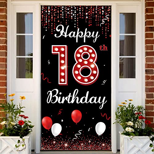 18. Geburtstag Tür Banner Hintergrund, Happy 18th Birthday Dekorationen für Mädchen Rot Schwarz, achtzehn Geburtstag Party Hof Schild Dekor für Outdoor Indoor Sturdy, Vicycaty 18. Geburtstag Tür Banner Hintergrund, Happy 18th Birthday Dekorationen für Mädchen Rot Schwarz, achtzehn Geburtstag Party Hof Schild Dekor für Outdoor Indoor Sturdy, Vicycaty von Vicycaty