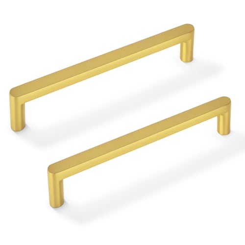 Vicycmc 8521 Schrankgriffe aus gebürsteter goldfarbener Zinklegierung, 128 mm Lochmitte, robuste Messinggriffe, Schrank-Hardware für Schlafzimmer, Kommode, Küche, 6 Stück von Vicycmc