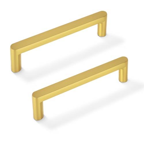 Vicycmc 8521 Schrankgriffe aus gebürsteter goldfarbener Zinklegierung, 96 mm Lochmitte, robuste Messinggriffe, Schrankbeschläge für Schlafzimmer, Kommode, Küche, 6 Stück von Vicycmc