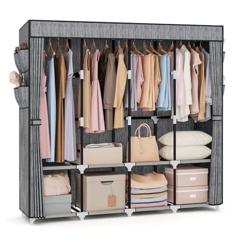 Kleiderschrank, Stoffschrank,170cm breit,Stoffschrank mit großer Kapazität, mit Abdeckung,4 Lagerregalen und 4 Kleiderstangen,stabiler freistehender textil kleiderschrank für das Schlafzimmer Drucken Kleiderschrank, Stoffschrank,170cm breit,Stoffschrank mit großer Kapazität, mit Abdeckung,4 Lagerregalen und 4 Kleiderstangen,stabiler freistehender textil kleiderschrank für das Schlafzimmer Drucken von Vicye