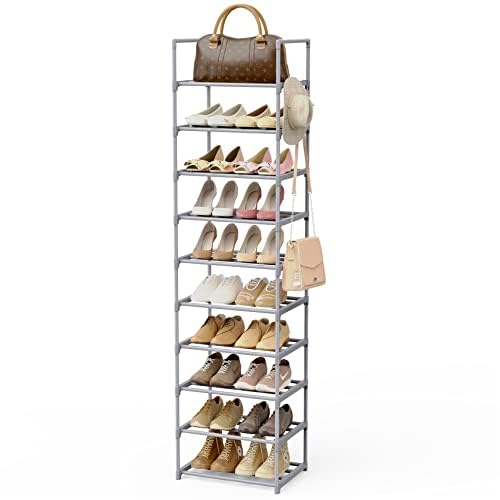 Vicye Schuhregal 10 Ebenen, Offener Schuhschrank aus Metall, Schuhregale Schmal und Hoch, Schuhständer Platzsparend 2m Hoch für Eingang, Flur, Schlafzimmer von Vicye
