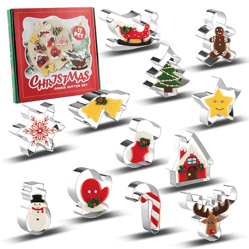 Ausstechformen Weihnachten, 12 Stück Plätzchen Ausstecher Aus Edelstahl Metall, Keksausstecher für Adventskalender Füllung, Set für Fondant Kekse Backen Tortendeko Ausstechformen Weihnachten, 12 Stück Plätzchen Ausstecher Aus Edelstahl Metall, Keksausstecher für Adventskalender Füllung, Set für Fondant Kekse Backen Tortendeko von VidFair