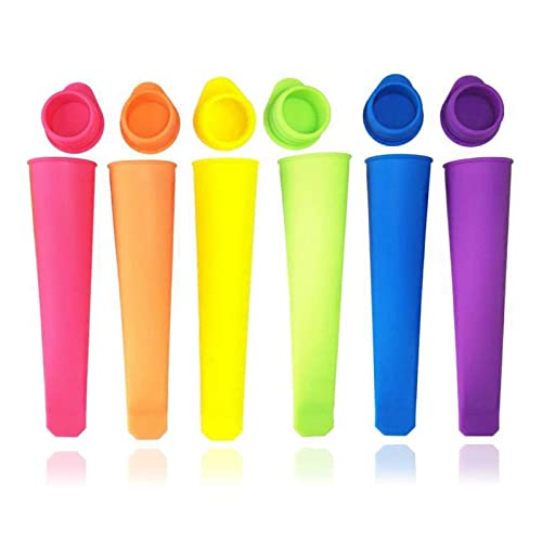 VidFair Silikon Eisformen Eistüten mit Deckel 6 Stück BPA Frei Formen Wassereisformen für selbstgemachtes Eis Eisförmchen Ice Pop Maker Set DIY Popsicle für Kinder Baby Silikonformen Stieleisformer von VidFair