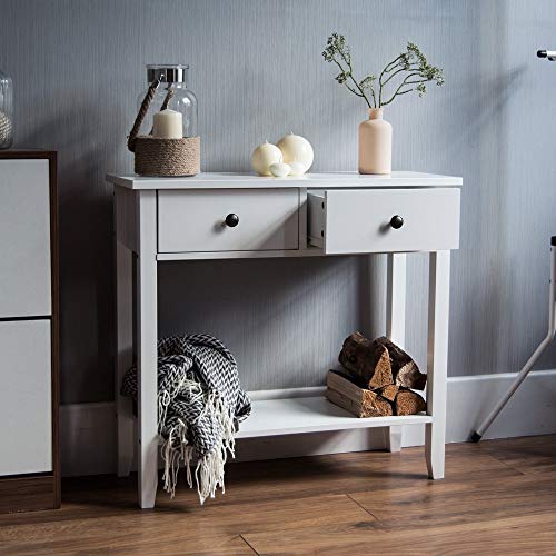 Vida Design Windsor Konsolentisch mit 2 Schubladen und Regalfach, weiß, Holz, für Flur, Wohnzimmer, Schlafzimmer, Ankleidekommode, Schreibtischmöbel von Vida Designs