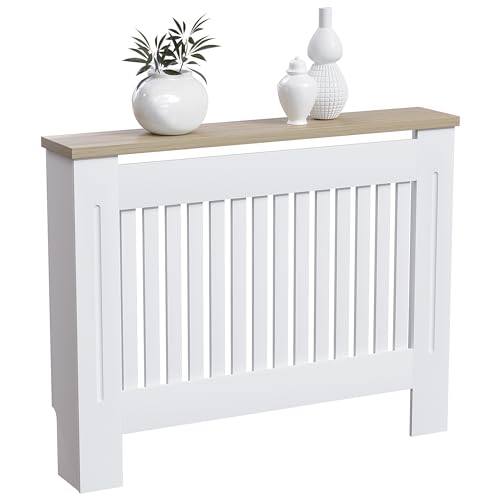 Vida Designs Arlington Heizkörperabdeckung, weiß, moderner lackierter MDF-Schrank, Lamellen, Grill, Holzablage, mittelgroß (H: 83,3 / B: 111 / T: 19 cm) von Vida Designs