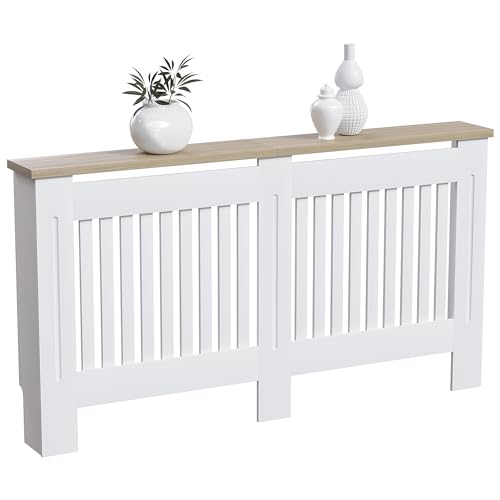 Vida Designs Heizkörperverkleidung Arlington, weiß, modern lackiertes MDF-Gehäuse, Lamellen, Grill, Holzablage, groß (H: 83,3/B: 152/T: 19 cm) von Vida Designs