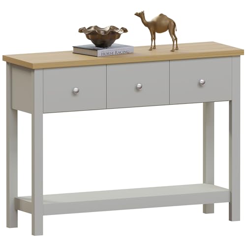 Vida Designs Arlington Konsolentisch mit 3 Schubladen Regal Ablage Eingang Flur Beistelltisch Schminktisch MDF Grau von Vida Designs