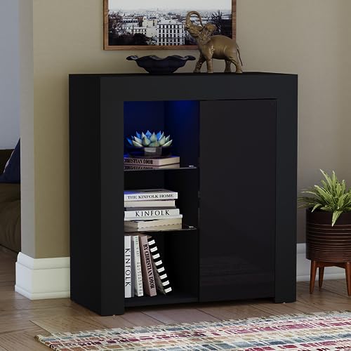 Vida Designs Azura LED Sideboard mit Schublade Aufbewahrung Schrank Ausstellen Möbelstück Hochglanz Modern RGB Beleuchtung Schwarz, Standard, 3331201 von Vida Designs