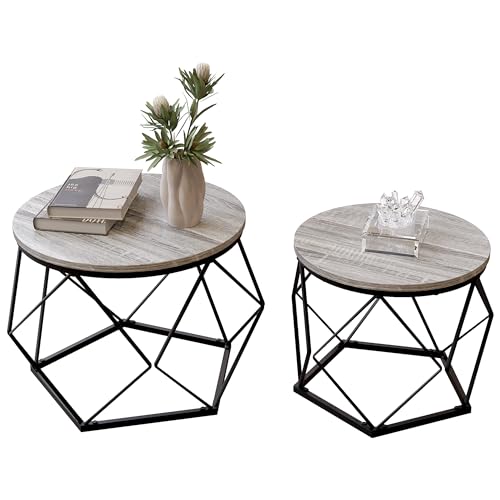 Vida Designs Brooklyn Runde Couchtische, 2er Set Beistelltische, moderner Stahlrahmen, Nesting Wohnzimmermöbel (Grau) von Vida Designs