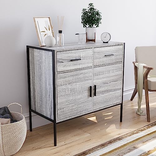 Vida Designs Brooklyn Sideboard mit 2 Türen, 2 Schubladen, industrieller, rustikaler Schrank, Wohnzimmermöbel (grau) von Vida Designs
