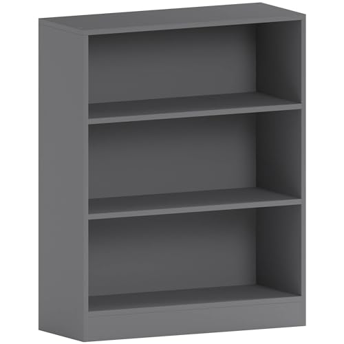 Vida Designs Cambridge 3-stöckiges niedriges Bücherregal, graues Holzregal von Vida Designs