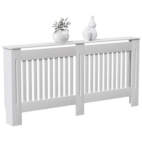 Vida Designs Chelsea Heizkörper-Abdeckung, modernes Lamellen-Design, weiß-lackierter Schrank aus mitteldichter Faserplatte, extra groß von Vida Designs