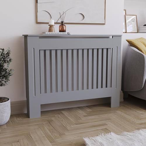 Vida Designs Chelsea-Heizkörperabdeckung, modernes Lamellengrill-Design, grau lackierter MDF-Schrank, mittelgroß, (H: 82 / B: 112 / T: 19 cm) von Vida Designs