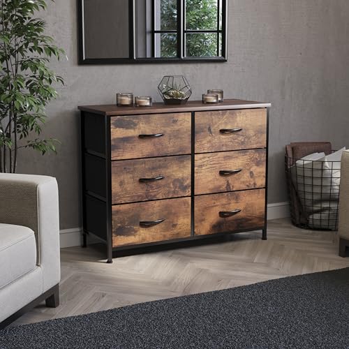 Vida Designs Chorley Kommode mit 6 Schubladen, Stoff-Aufbewahrungseinheit mit Holzplatte, Metallrahmen und Griffen, ideal für Schlafzimmer, Wohnzimmer, Kinderzimmer, rustikales Braun Vida Designs Chorley Kommode mit 6 Schubladen, Stoff-Aufbewahrungseinheit mit Holzplatte, Metallrahmen und Griffen, ideal für Schlafzimmer, Wohnzimmer, Kinderzimmer, rustikales Braun von Vida Designs