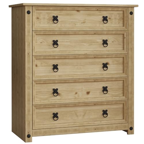 Vida Designs Corona Kommode 5 Schubladen massivem mexikanischem Kiefernholz Distressed gewachst von Vida Designs