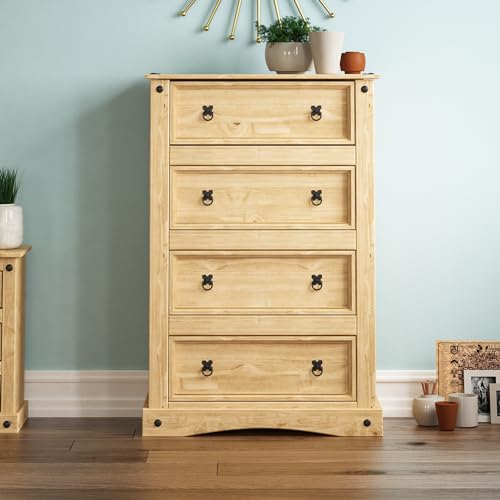 Vida Designs Corona Kommode mit 4 Schubladen, Solides Wohnzimmer Kleiderschrank Ablagefläche Freistehend Ringgriffe Natürlich Pinie Vida Designs Corona Kommode mit 4 Schubladen, Solides Wohnzimmer Kleiderschrank Ablagefläche Freistehend Ringgriffe Natürlich Pinie von Vida Designs