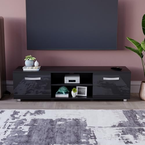 Vida Designs Cosmo Fernsehschrank TV Bank 2 Türen Modern Glänzend Matt MDF Wohnzimmer Schränkchen Medienständer Medienhalter Möbelstück Schwarz 140cm von Vida Designs